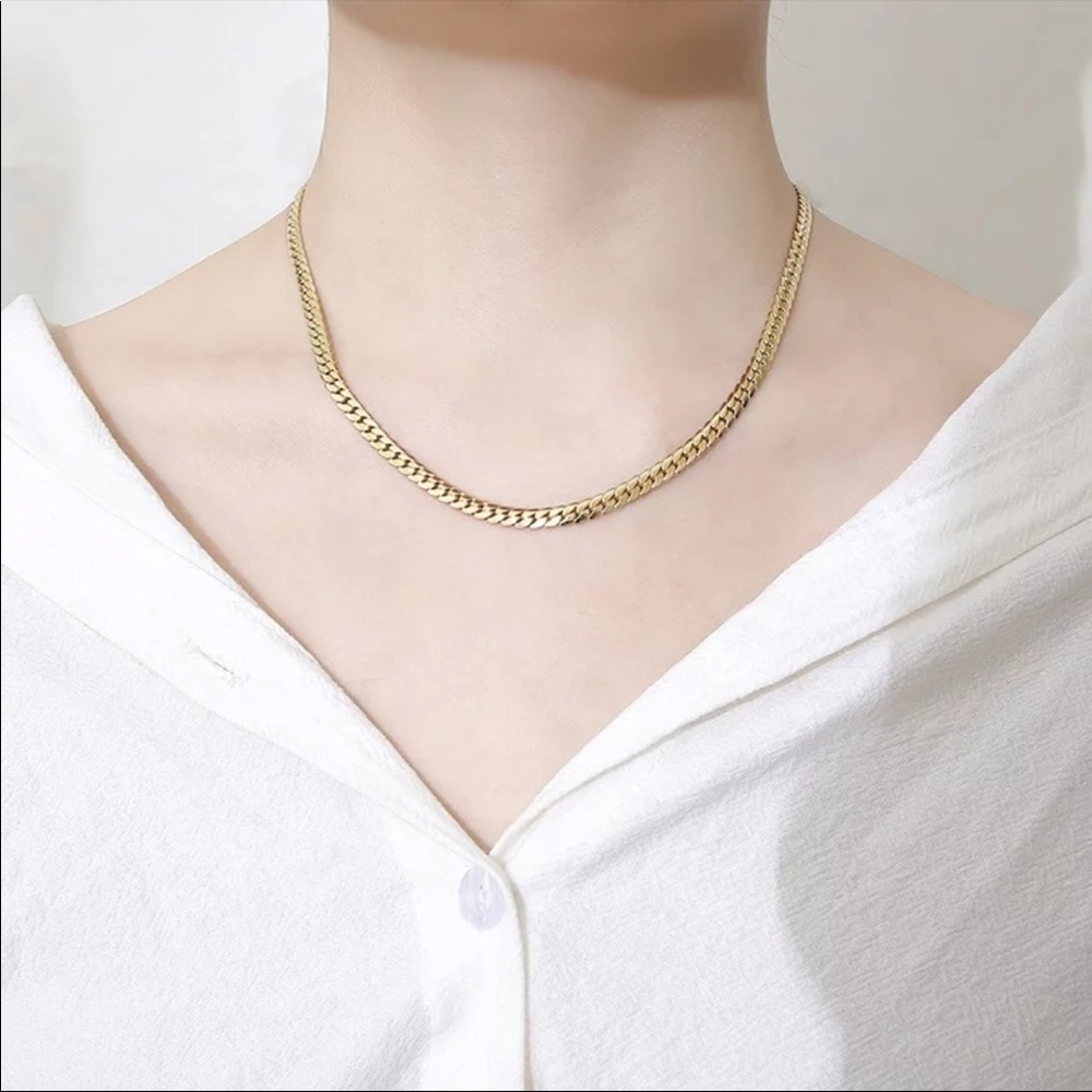 18K gold plated stainless steel flat snake chain necklace 17 inches